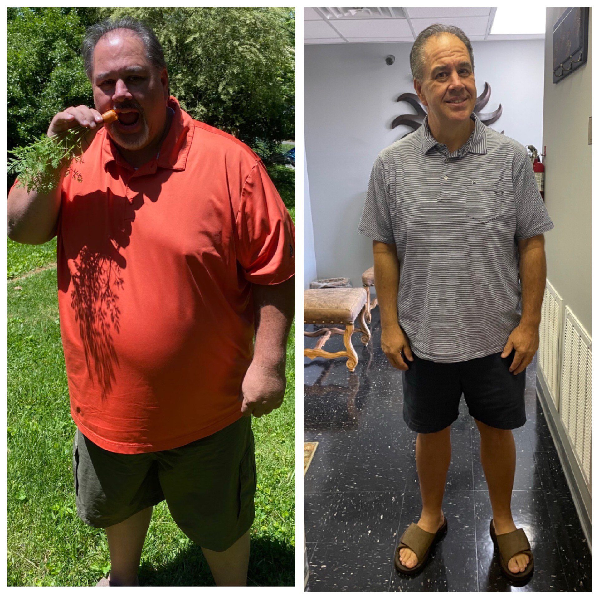 a side-by-side of David Osborne before and after his weight loss with Bragg Weight Loss & Wellness